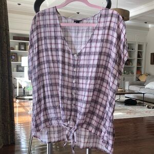 Torrid Multicolored Tie-Front Blouse with Notched Collar